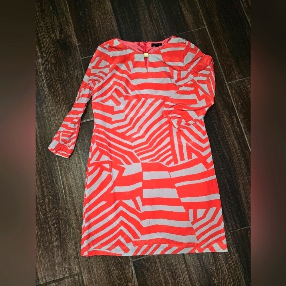 TAHARI ARTHUR S. LEVINE ASL DRESS Sz 10 Coral/Grey